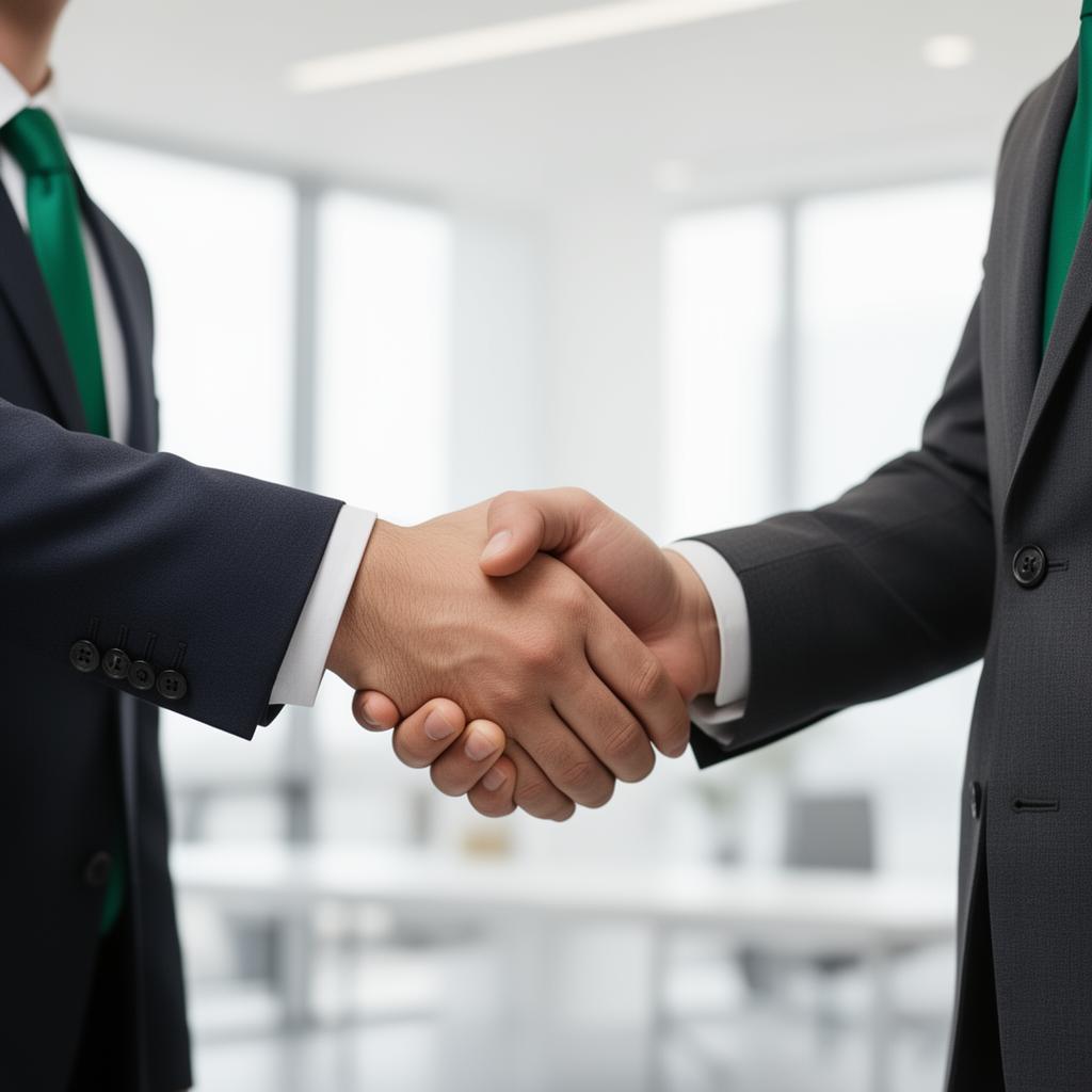 Zwei Geschäftspartner beim Handschlag im Büro